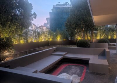 Illuminazione luce LED calda rooftop Milano via Whashington outdoor giardino esterno impianto elettrico